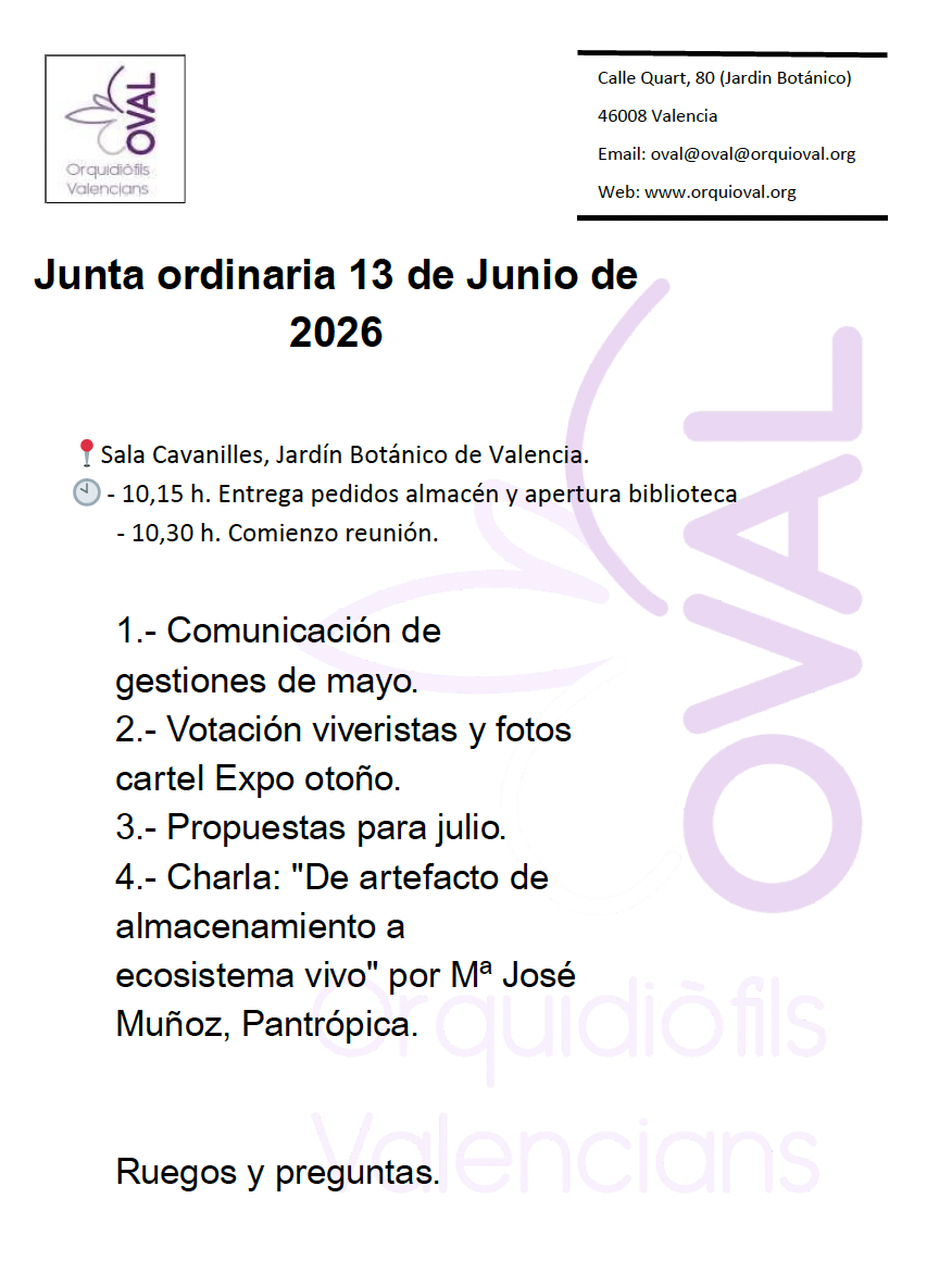 Junta ordinaria OVAL junio 2026