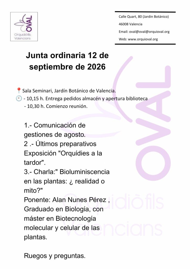Junta ordinaria OVAL 12 de septiembre de 2026